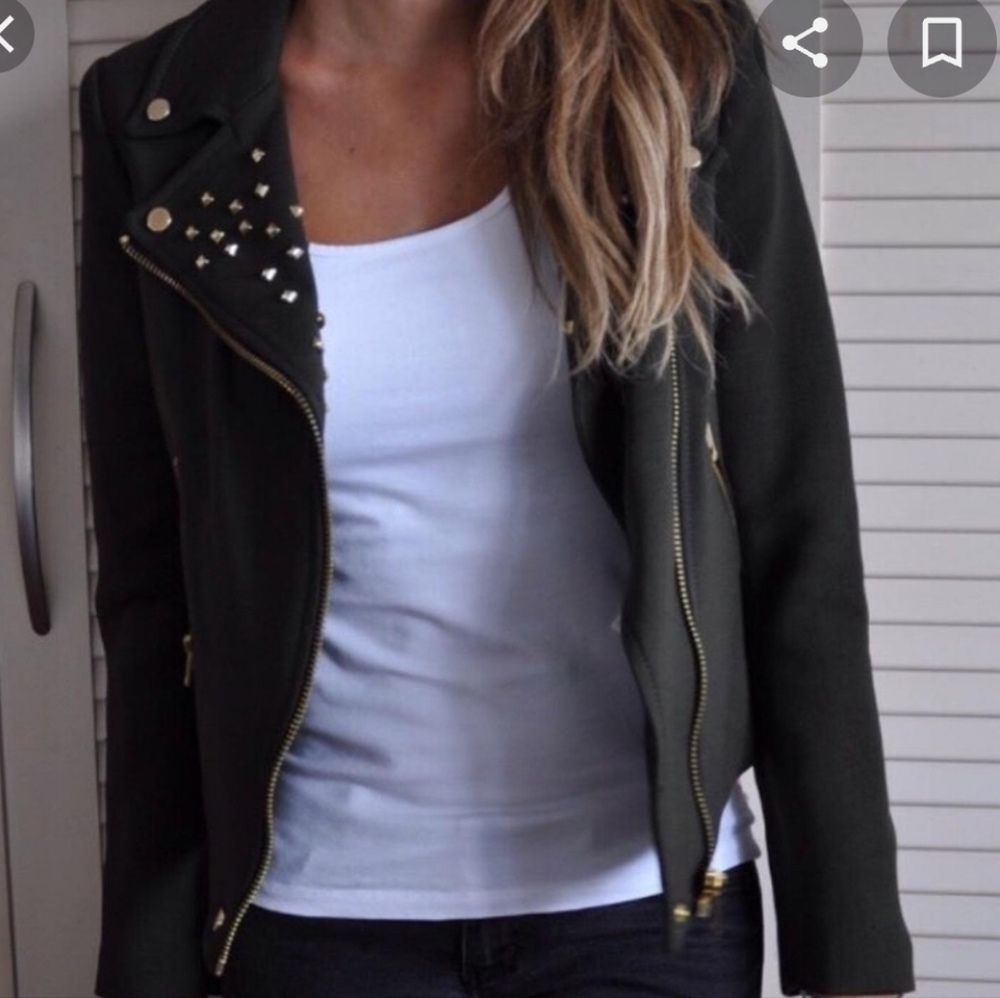 Zara military olive green studded wool blend jacket